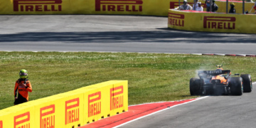 Lando Norris' race in Canada ended when he clashed with team-mate Oscar Piastri
