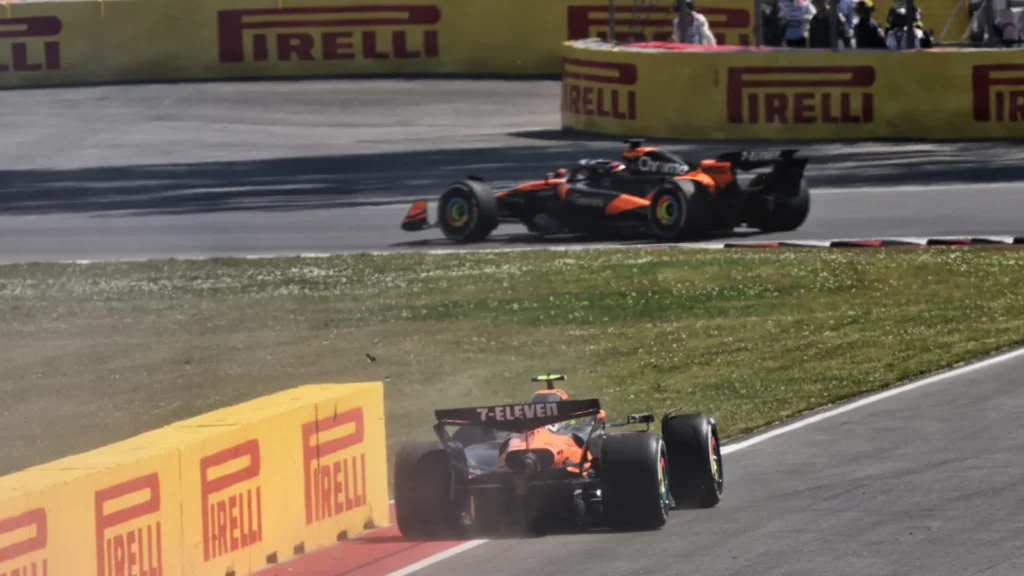 Lando Norris (GBR) McLaren MCL39 crashed out of the race after contact with team mate Oscar Piastri (AUS) McLaren MCL39. 15.06.2025. Formula 1 World Championship, Rd 10, Canadian Grand Prix, Montreal, Canada, Race Day