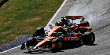 Oscar Piastri almost collided with his McLaren team-mate at Turn 4