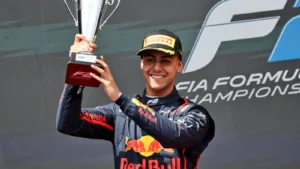 Arvid Lindblad (GBR) Campos Racing celebrates his second position on the podium. 17.05.2025. FIA Formula 2 Championship, Rd 4, Sprint Race, Imola, Italy, Saturday