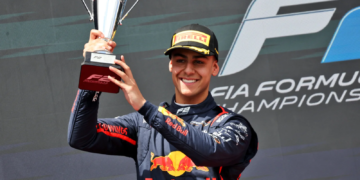 Arvid Lindblad (GBR) Campos Racing celebrates his second position on the podium. 17.05.2025. FIA Formula 2 Championship, Rd 4, Sprint Race, Imola, Italy, Saturday