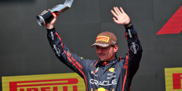 Max Verstappen (NLD) Red Bull Racing celebrates his second position on the podium. 15.06.2025. Formula 1 World Championship, Rd 10, Canadian Grand Prix, Montreal, Canada, Race Day