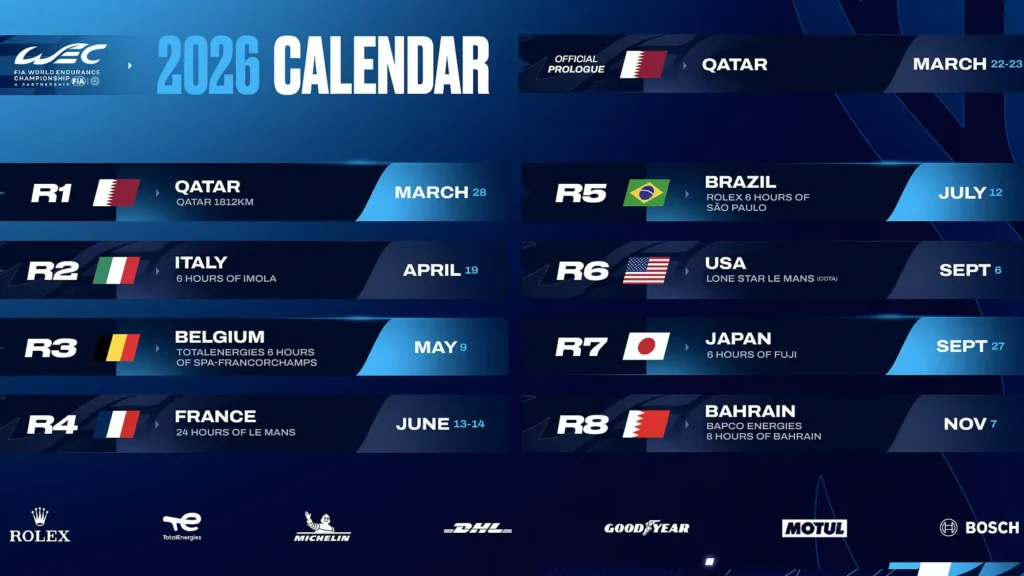 The 2026 FIA World Endurance Championship season visits the same venues and races as 2025