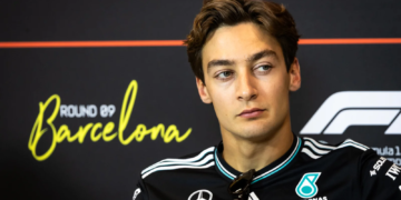 George Russell (GBR) Mercedes AMG F1 in the FIA Press Conference. 29.05.2025. Formula 1 World Championship, Rd 9, Spanish Grand Prix, Barcelona, Spain, Preparation Day