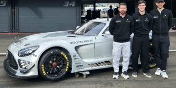 WEC rookies (L to R) Fran Rueda, Lorcan Hanafin and Andrew Gilbert will co-pilot the #60 Mercedes-AMG LMGT3