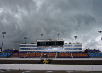 Dark clouds engulfed Iowa Speedway before the heavens opened. Photo: Kevin Dejewski