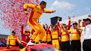 Palou celebrated with his crew after getting his seventh win of the year. Photo: Kevin Dejewski