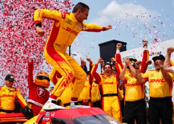 Palou celebrated with his crew after getting his seventh win of the year. Photo: Kevin Dejewski