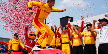 Palou celebrated with his crew after getting his seventh win of the year. Photo: Kevin Dejewski