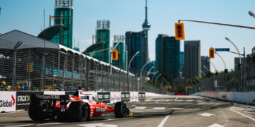 The Toronto skyline overlooks the city course. Photo: IndyCar - Joe Skibinski