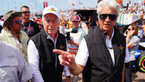 Roger Penske and Penske Entertainment CEO Mark Miles on the grid before an IndyCar event. Photo: Kevin Dejewski