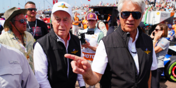 Roger Penske and Penske Entertainment CEO Mark Miles on the grid before an IndyCar event. Photo: Kevin Dejewski