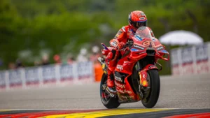 Marc Marquez (ESP) takes victory at the German MotoGP round at the Sachsenring