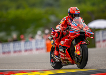 Marc Marquez (ESP) takes victory at the German MotoGP round at the Sachsenring