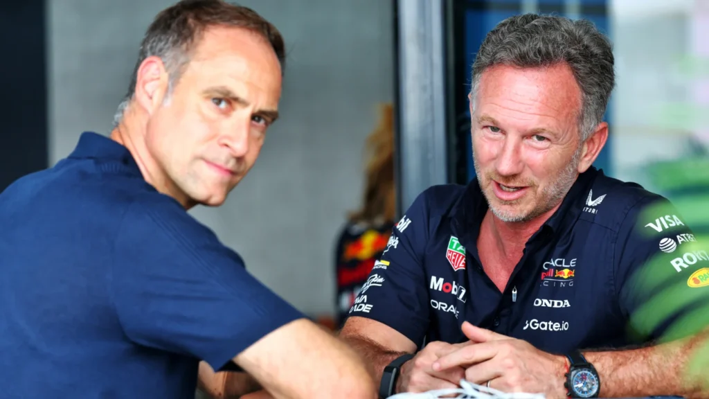 Christian Horner (GBR) Red Bull Racing Team Principal with Oliver Mintzlaff (GER) Red Bull Managing Director. 18.04.2025. Formula 1 World Championship, Rd 5, Saudi Arabian Grand Prix, Jeddah, Saudi Arabia, Practice Day
