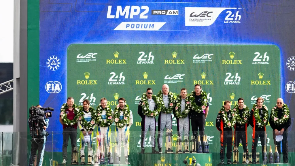 Dane Cameron, PJ Hyett and Louis Deletraz won the LMP2 Pro/Am class at the Le Mans 24 Hours