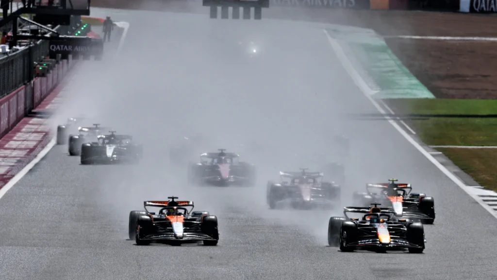 Max Verstappen led into Turn 1