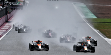 Max Verstappen led into Turn 1