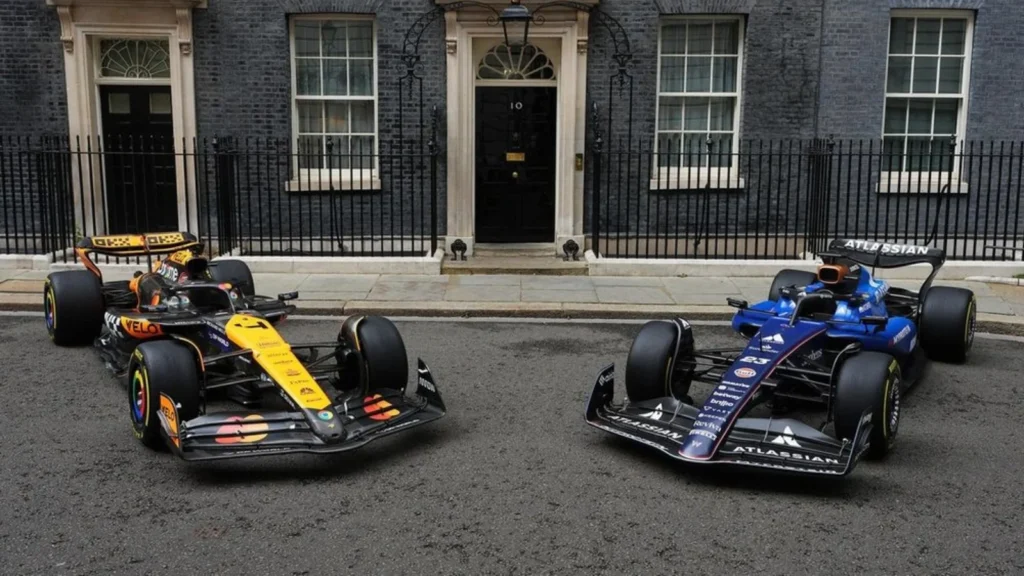 McLaren and Williams had F1 cars on display on Downing Street