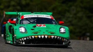 AO Racing's green Rexy character makes its first appearance at Road America since 2023