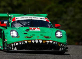 AO Racing's green Rexy character makes its first appearance at Road America since 2023