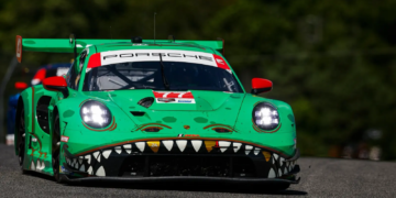 AO Racing's green Rexy character makes its first appearance at Road America since 2023