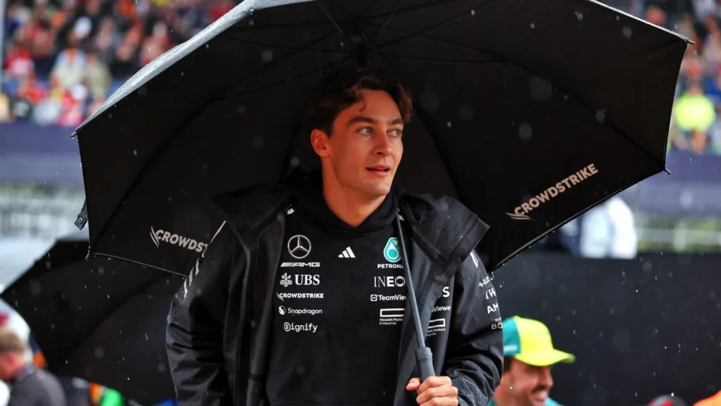 George Russell (GBR) Mercedes AMG F1 on the drivers' parade. 06.07.2025. Formula 1 World Championship, Rd 12, British Grand Prix, Silverstone, England, Race Day