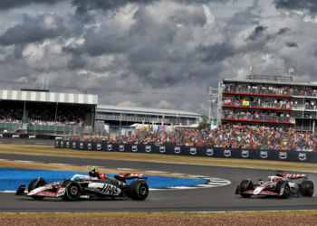 The Haas drivers collided at Silverstone late on