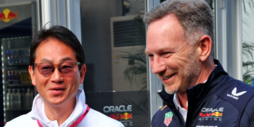 (L to R): Koji Watanabe (JPN) Honda Racing Corporation - HRC - President with Christian Horner (GBR) Red Bull Racing Team Principal. 04.04.2025. Formula 1 World Championship, Rd 3, Japanese Grand Prix, Suzuka, Japan, Practice Day