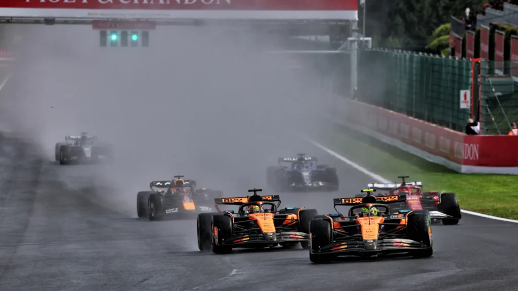 Lando Norris lost out on the rolling start to Oscar Piastri in Belgium