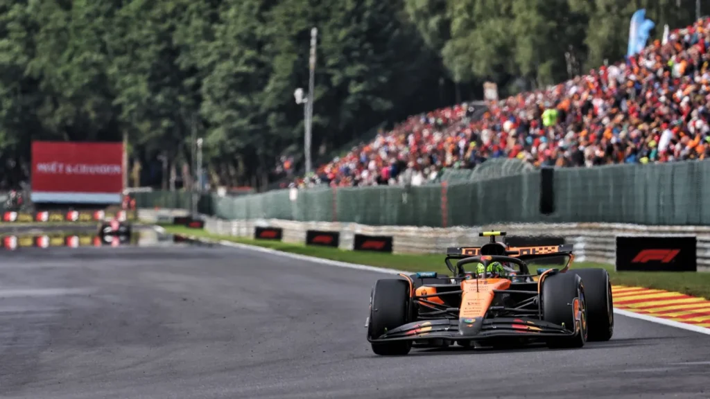 Lando Norris locked up twice at Turn 1 in his pursuit of Oscar Piastri