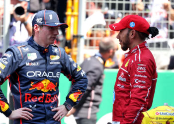 Race winner Lewis Hamilton (GBR) Ferrari (Right) in Sprint parc ferme with third placed Max Verstappen (NLD) Red Bull Racing. 22.03.2025. Formula 1 World Championship, Rd 2, Chinese Grand Prix, Shanghai, China, Sprint and Qualifying Day