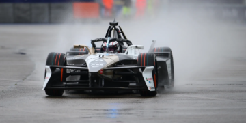 Mitch Evans of New Zealand driving the (9) Jaguar TCS Racing Jaguar I-TYPE 7 on track during qualifying, ahead of the Berlin E-Prix, Round 13 of the 2025 FIA Formula E World Championship at Tempelhof Airport Circuit on July 12, 2025 in Berlin, Germany