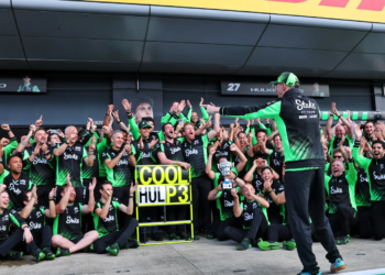 Nico Hulkenberg (GER) Sauber celebrates his third position with the team. 06.07.2025. Formula 1 World Championship, Rd 12, British Grand Prix, Silverstone, England, Race Day