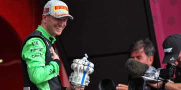 Hulkenberg celebrates long-awaited first F1 podium at Silverstone