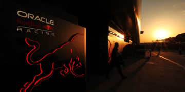 Paddock atmosphere - Red Bull Racing logo at sunset. 21.03.2025. Formula 1 World Championship, Rd 2, Chinese Grand Prix, Shanghai, China, Sprint Qualifying Day