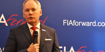 Tim Mayer (USA) FIA Forward announces his running for FIA Presidency at a Media Briefing at Whittlebury Hall. 04.07.2025. Formula 1 World Championship, Rd 12, British Grand Prix, Silverstone, England, Practice Day