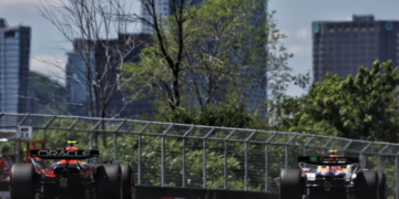 (L to R): Yuki Tsunoda (JPN) Red Bull Racing RB21 and Liam Lawson (NZL) Racing Bulls VCARB 02. 14.06.2025. Formula 1 World Championship, Rd 10, Canadian Grand Prix, Montreal, Canada, Qualifying Day