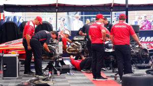 Team Penske was hard at work completing an engine change on a tight schedule. Photo: Kevin Dejewski