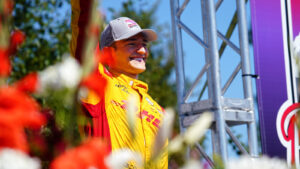 Palou celebrated after clinching the title by finishing on the podium in Portland. Photo: Kevin Dejewski
