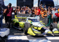 Rasmussen rolls into victory lane after taking the win in Milwaukee. Photo: Kevin Dejewski