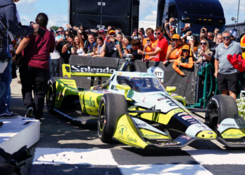 Rasmussen rolls into victory lane after taking the win in Milwaukee. Photo: Kevin Dejewski