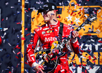 Newgarden celebrated with a special guitar trophy in victory lane. Photo: Kevin Dejewski