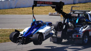 Malukas' car was hauled back to the garage area after his crash. Photo: Kevin Dejewski