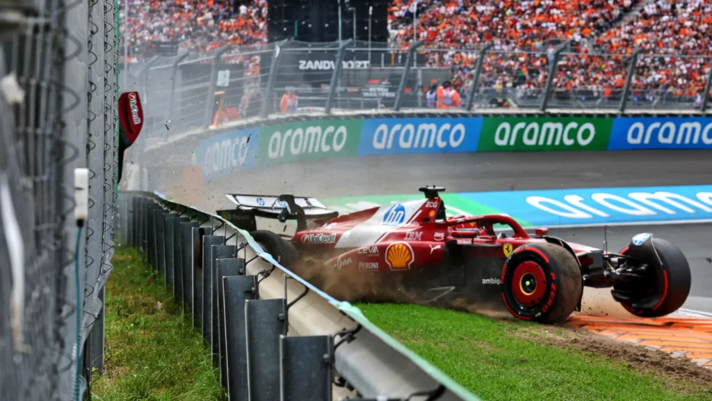 Charles Leclerc was punted out of the Dutch GP by Kimi Antonelli, sending him into the same wall that claimed his team-mate