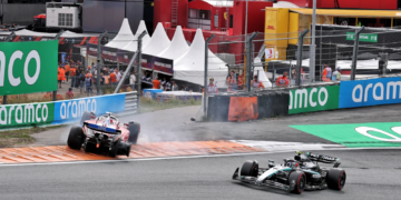 The Ferrari of Charles Leclerc was taken out of the Dutch GP by Kimi Antonelli's Mercedes