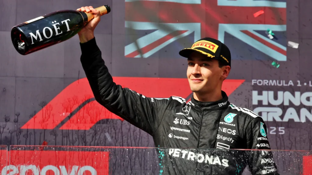 George Russell managed to take his third having got past the Ferrari