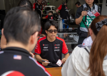 Toyota-backed Sho Tsuboi drew in fans at Fuji for his TPC test with Haas. Image: Haas