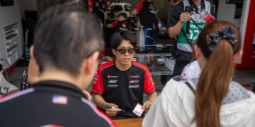 Toyota-backed Sho Tsuboi drew in fans at Fuji for his TPC test with Haas. Image: Haas
