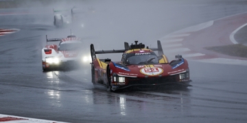 Ferrari’s Antonio Giovinazzi leads in heavy rain at COTA